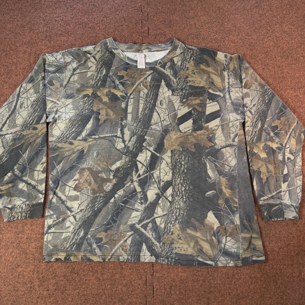 A+ Walls Mens Real Tree Camo Long Sleeve Pocket T-Shirt Cotton Large 56091 HW